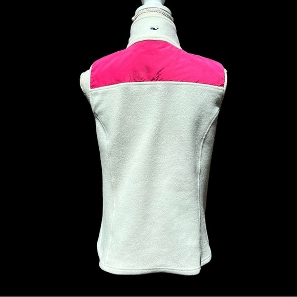 🌻Vineyard Vines White w Pink Accent Full-Zip Sweater Fleece Vest Size XS - Picture 8 of 13